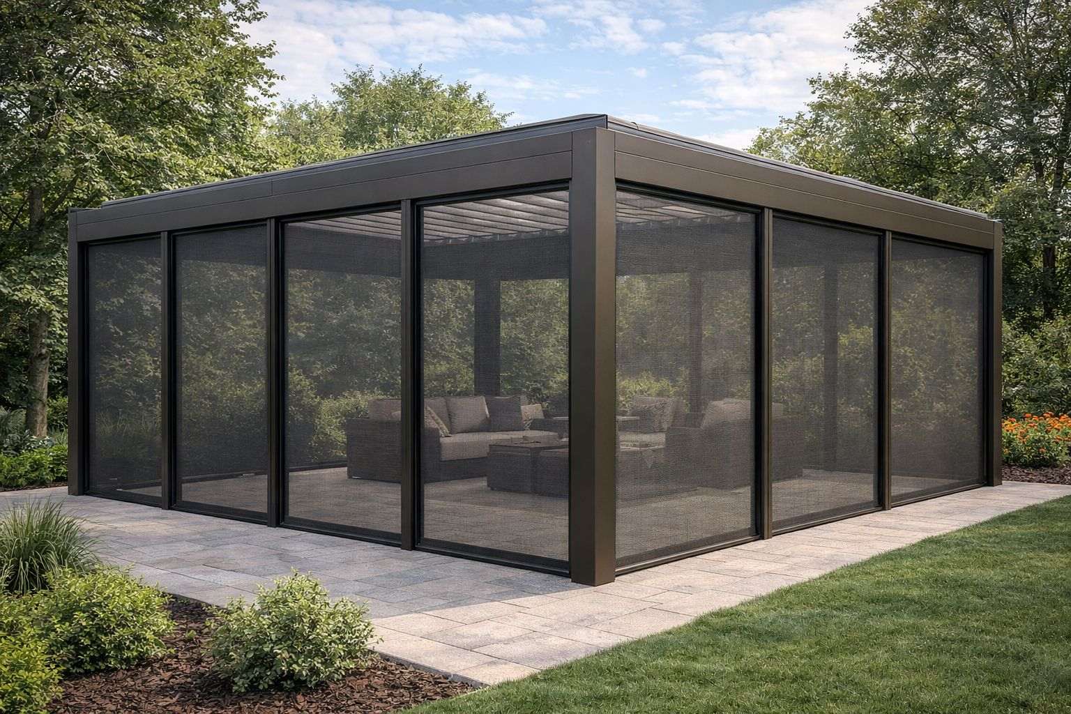 Full Multi-Bay Motorized Setup privacy screen configuration